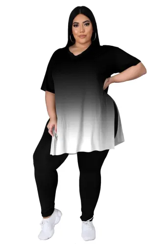 Women's Plus Size Two Piece Outfits Loungewear Sets Summer Oversized Tshirts Long Sweatpants Sweatsuits Sets