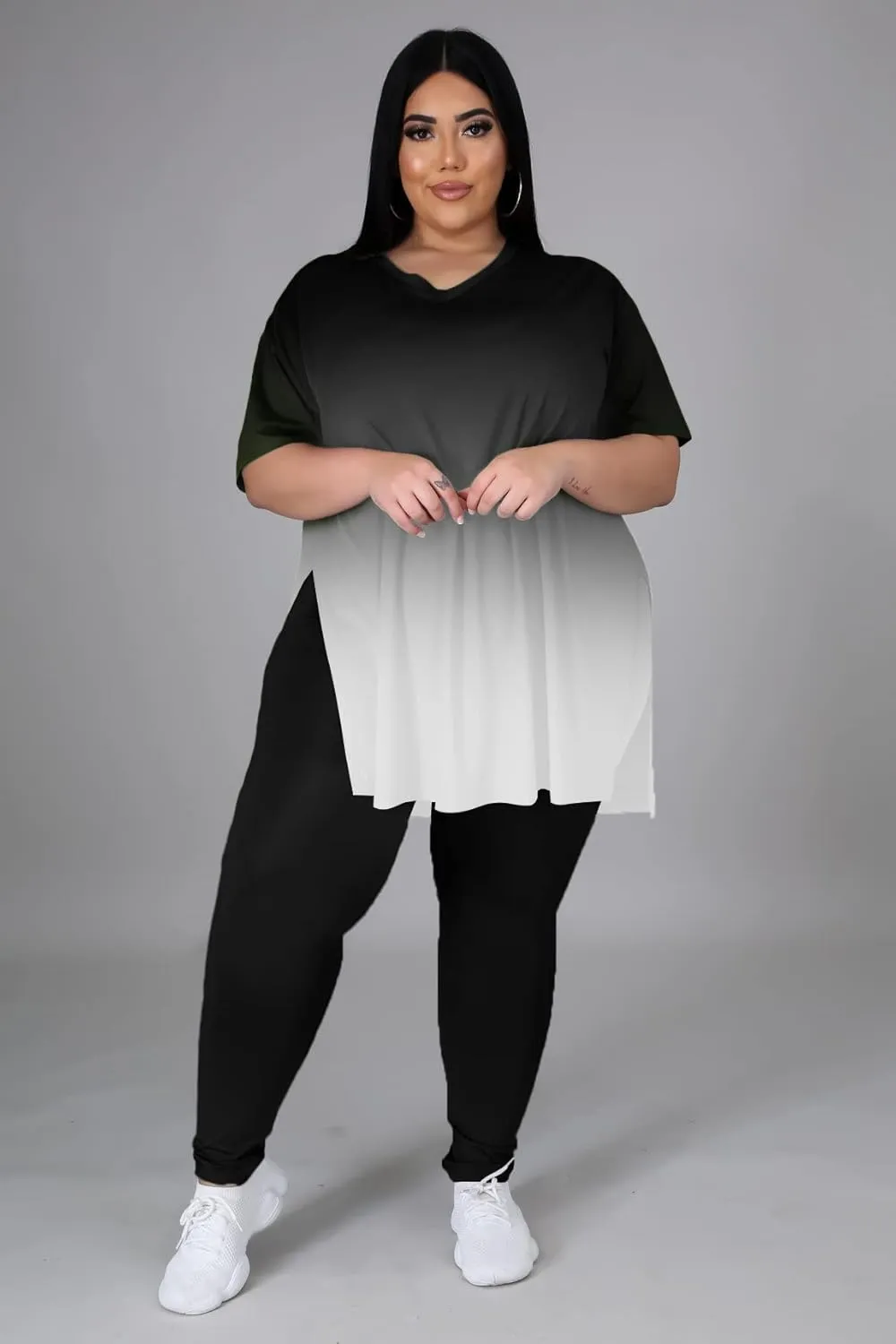 Women's Plus Size Two Piece Outfits Loungewear Sets Summer Oversized Tshirts Long Sweatpants Sweatsuits Sets