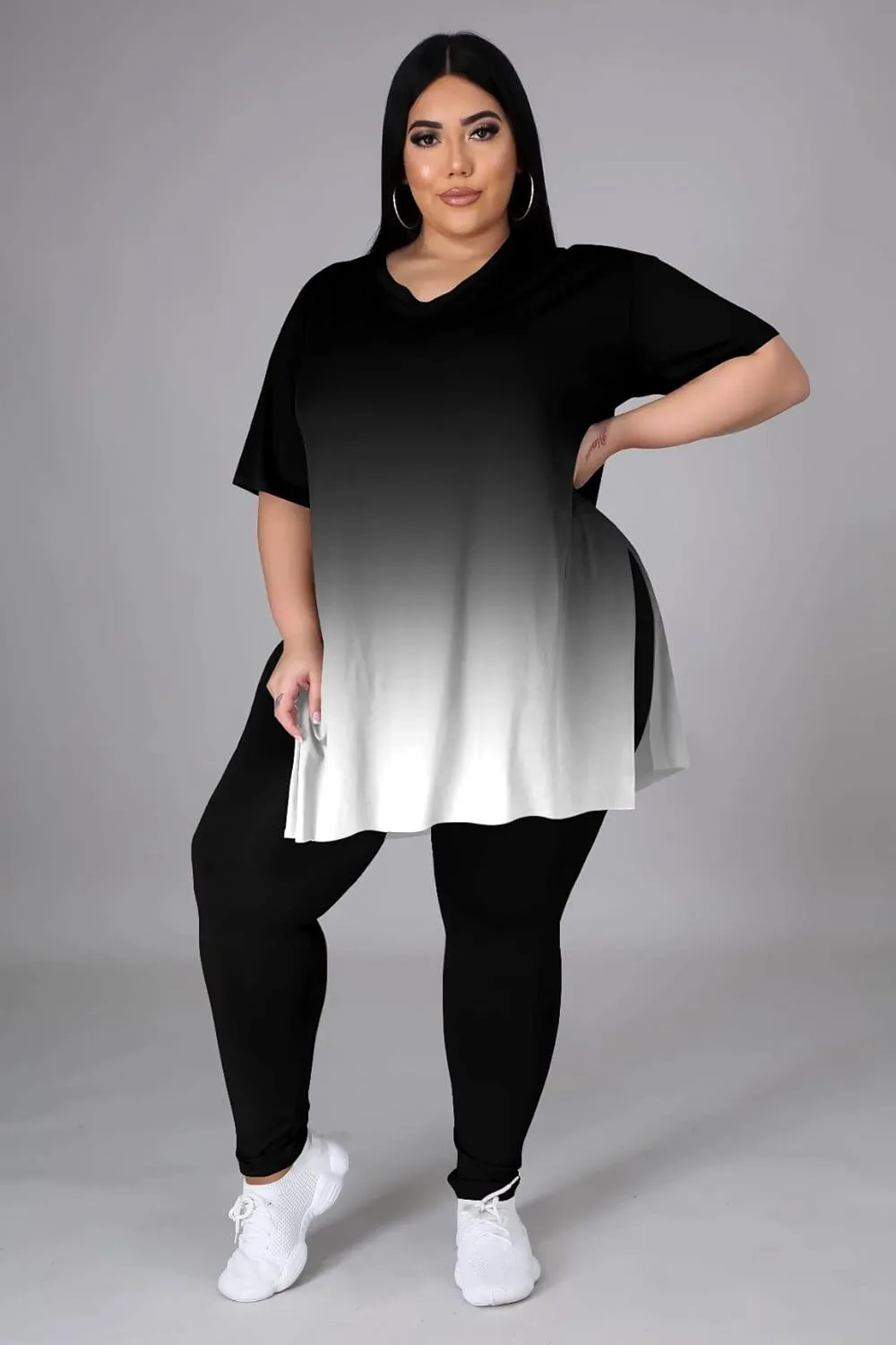 Women's Plus Size Two Piece Outfits Loungewear Sets Summer Oversized Tshirts Long Sweatpants Sweatsuits Sets