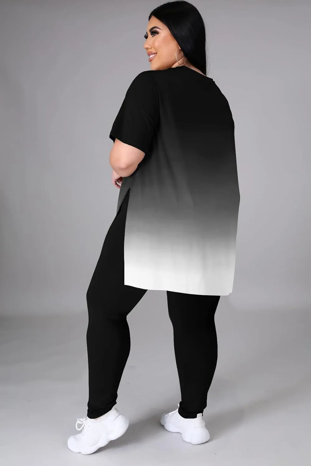 Women's Plus Size Two Piece Outfits Loungewear Sets Summer Oversized Tshirts Long Sweatpants Sweatsuits Sets