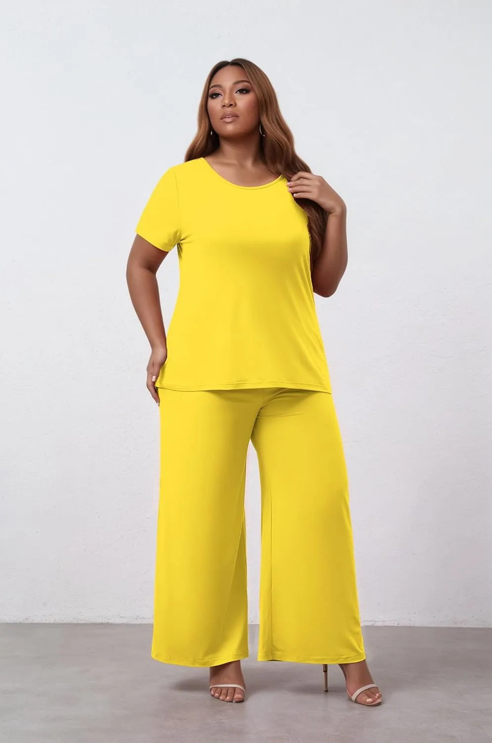 Women's Plus Size Two Piece Outfits Sweatsuits Sets Sexy Backless Short Sleeve Tops Wide Leg Pants Tracksuit Sets