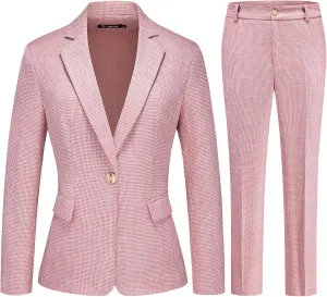 Women's Suit 2 Piece Set Business Pants Suit for Women Pinstripe Houndstooth Blazer