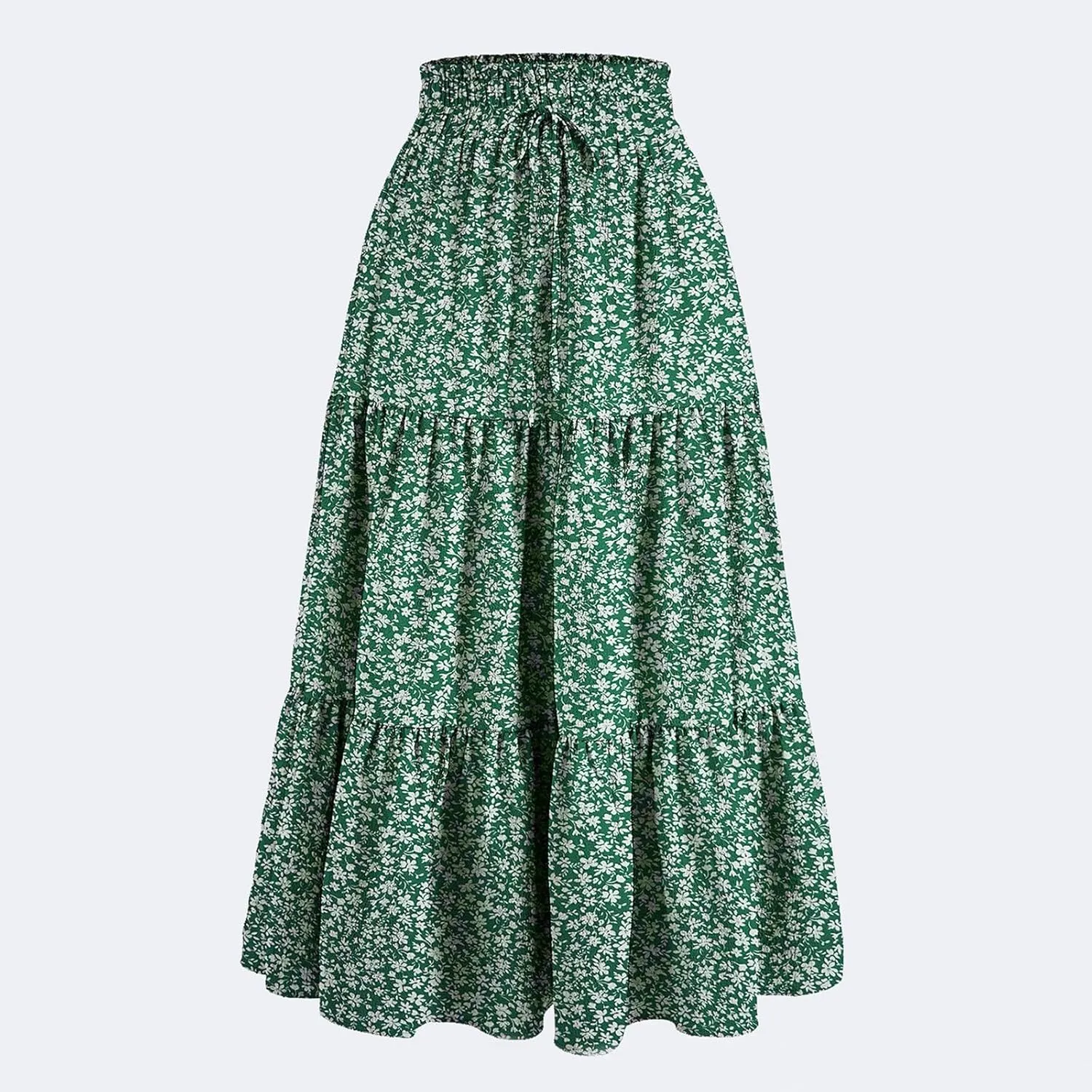 Women's Summer Bohemian Print A-Line Maxi Skirt Elastic Waist High Waist Beach Outfits Casual Tiered Long Skirt