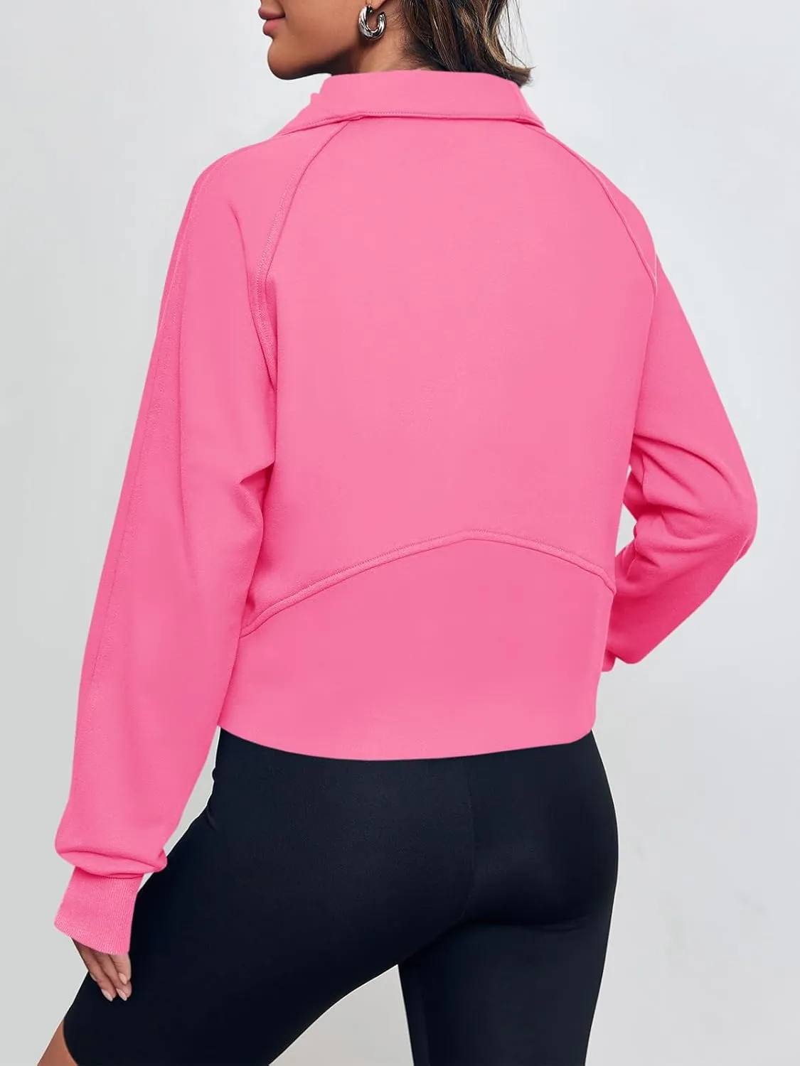 Women's Sweatshirts Fleece Lined Half Zipper Crop Pullover Tops Funnel Neck Long Sleeve Sweater Thumb Hole