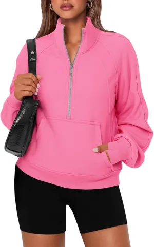 Women's Sweatshirts Fleece Lined Half Zipper Crop Pullover Tops Funnel Neck Long Sleeve Sweater Thumb Hole