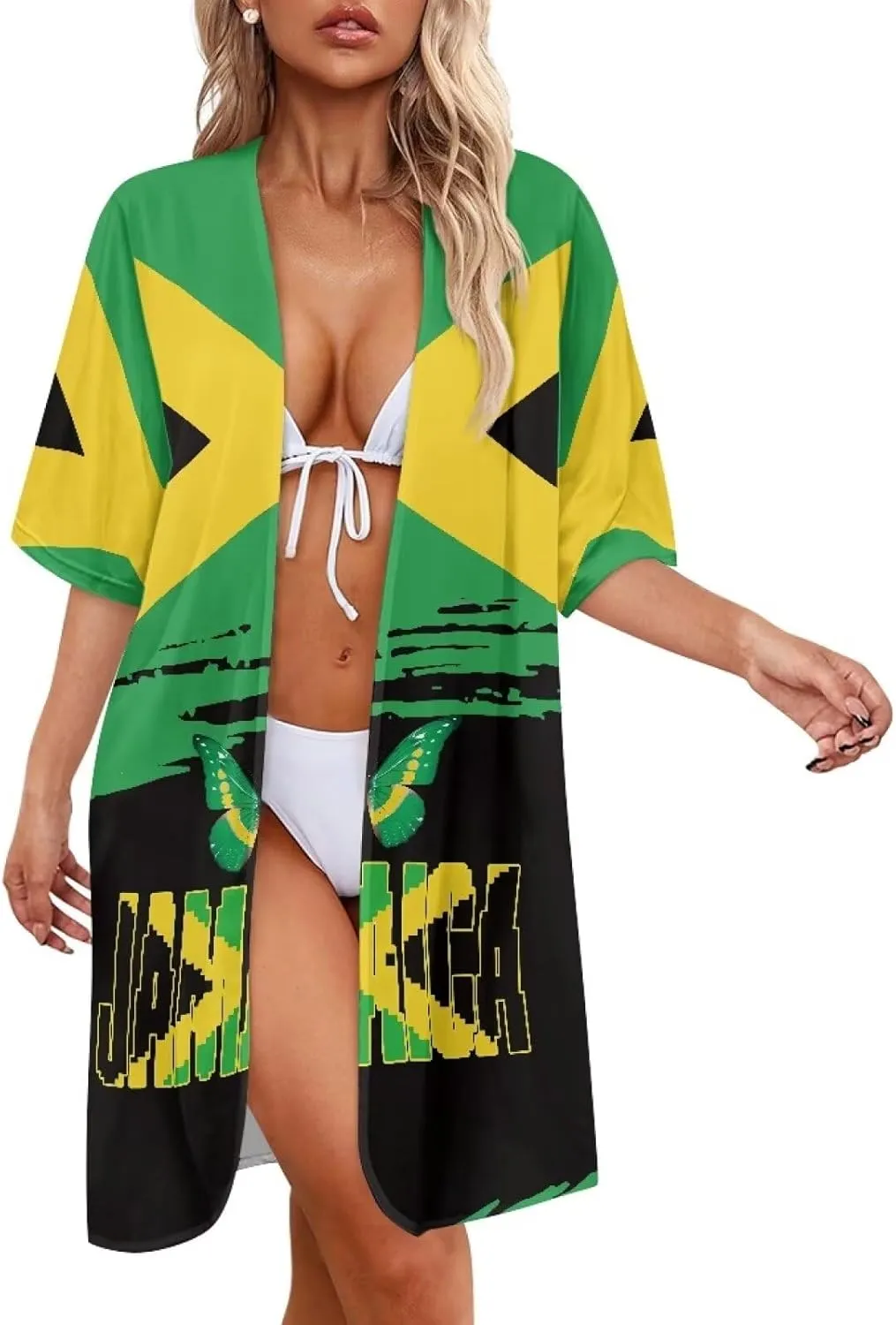 Women's Swimwear Cover Ups Chiffon Kimono Cardigan Loose Half Sleeve Bathing Suit Beach Coverups