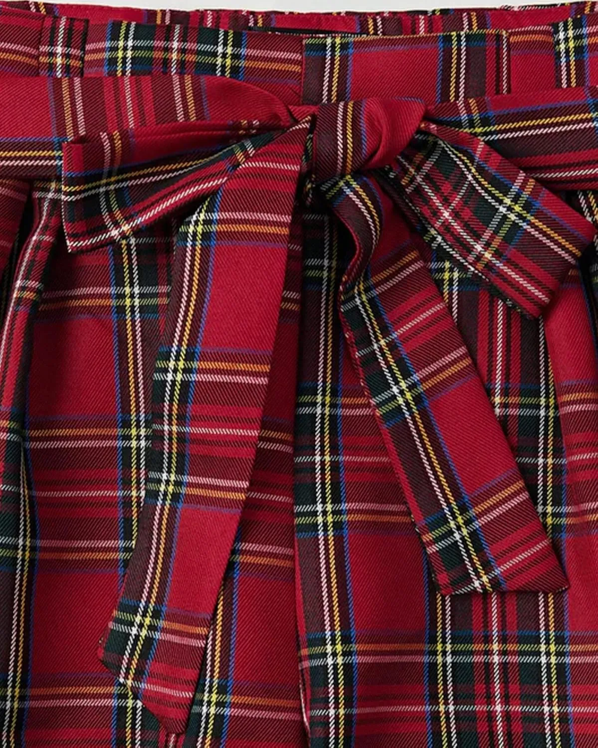 Women's Tartan Plaid Print Pants High Waisted Wide Leg Baggy Palazzo Pants with Belt