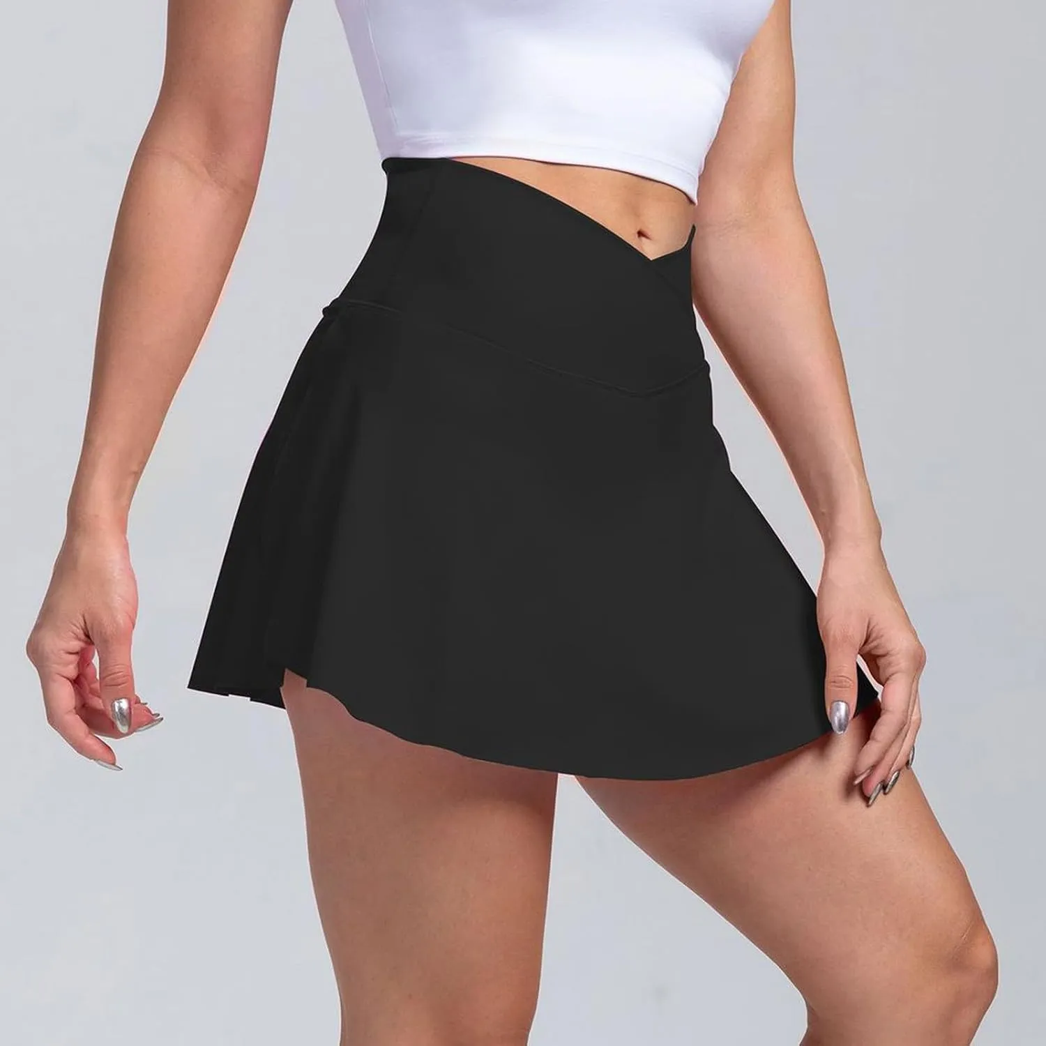Womens Tennis Skirt Crossover High Waisted Athletic Skorts with Pockets Cute Summer Mini Flowy Workout Golf Skirts