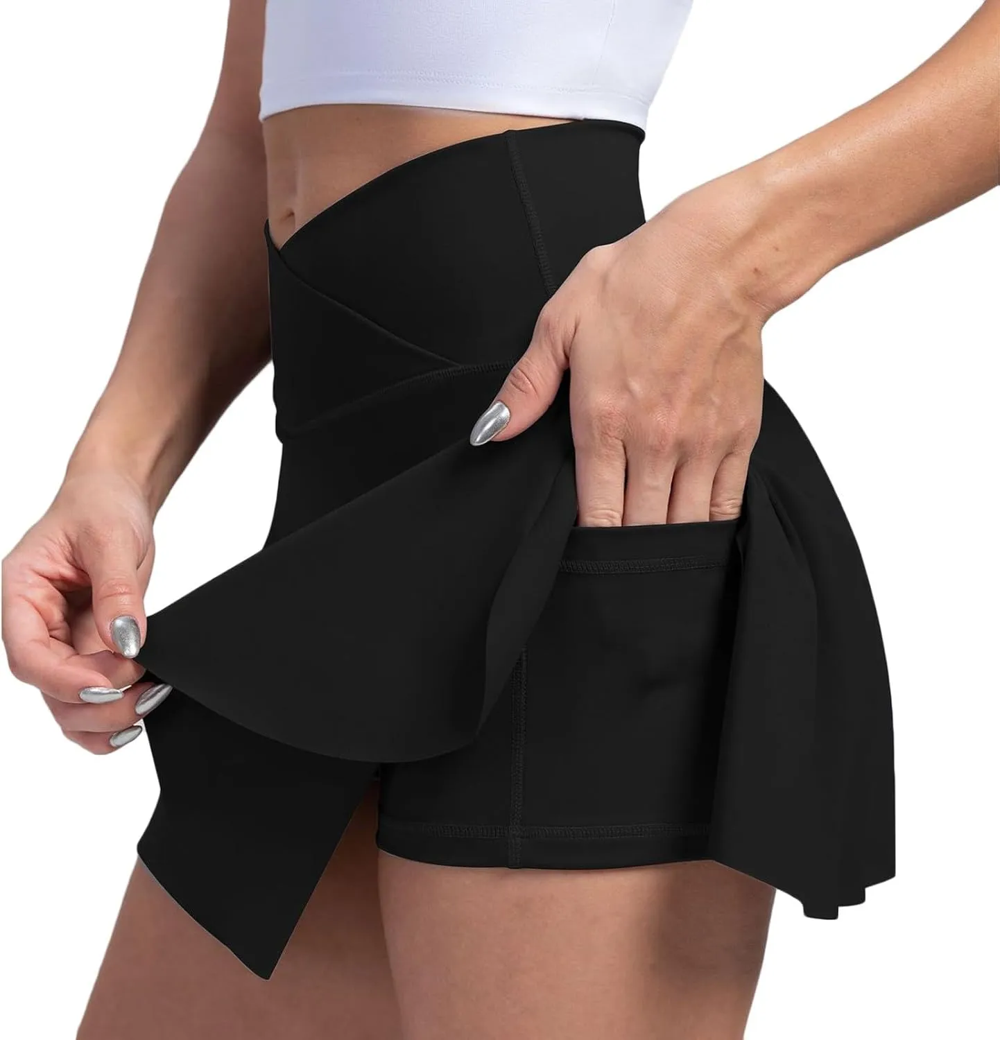 Womens Tennis Skirt Crossover High Waisted Athletic Skorts with Pockets Cute Summer Mini Flowy Workout Golf Skirts