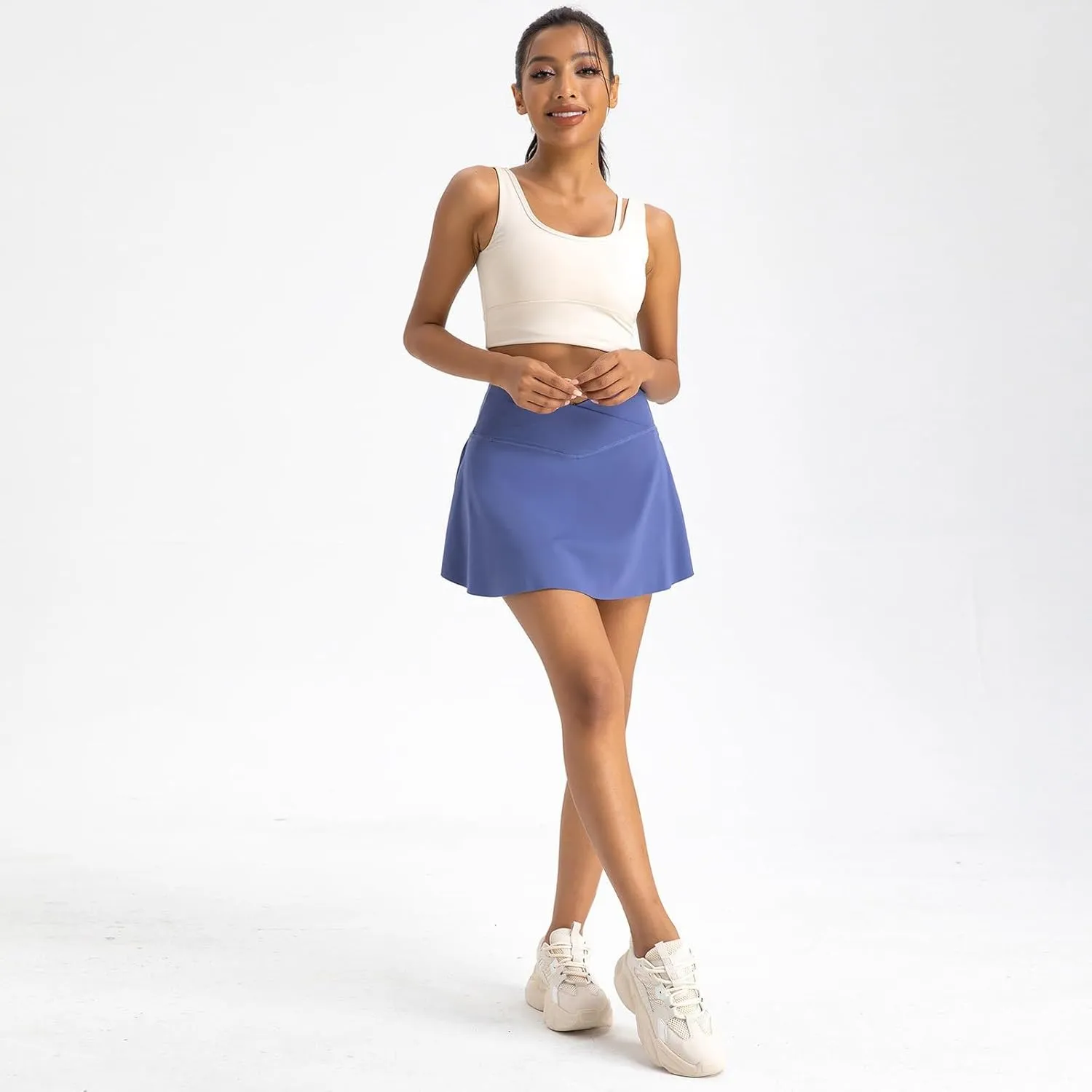 Womens Tennis Skirt Crossover High Waisted Athletic Skorts with Pockets Cute Summer Mini Flowy Workout Golf Skirts
