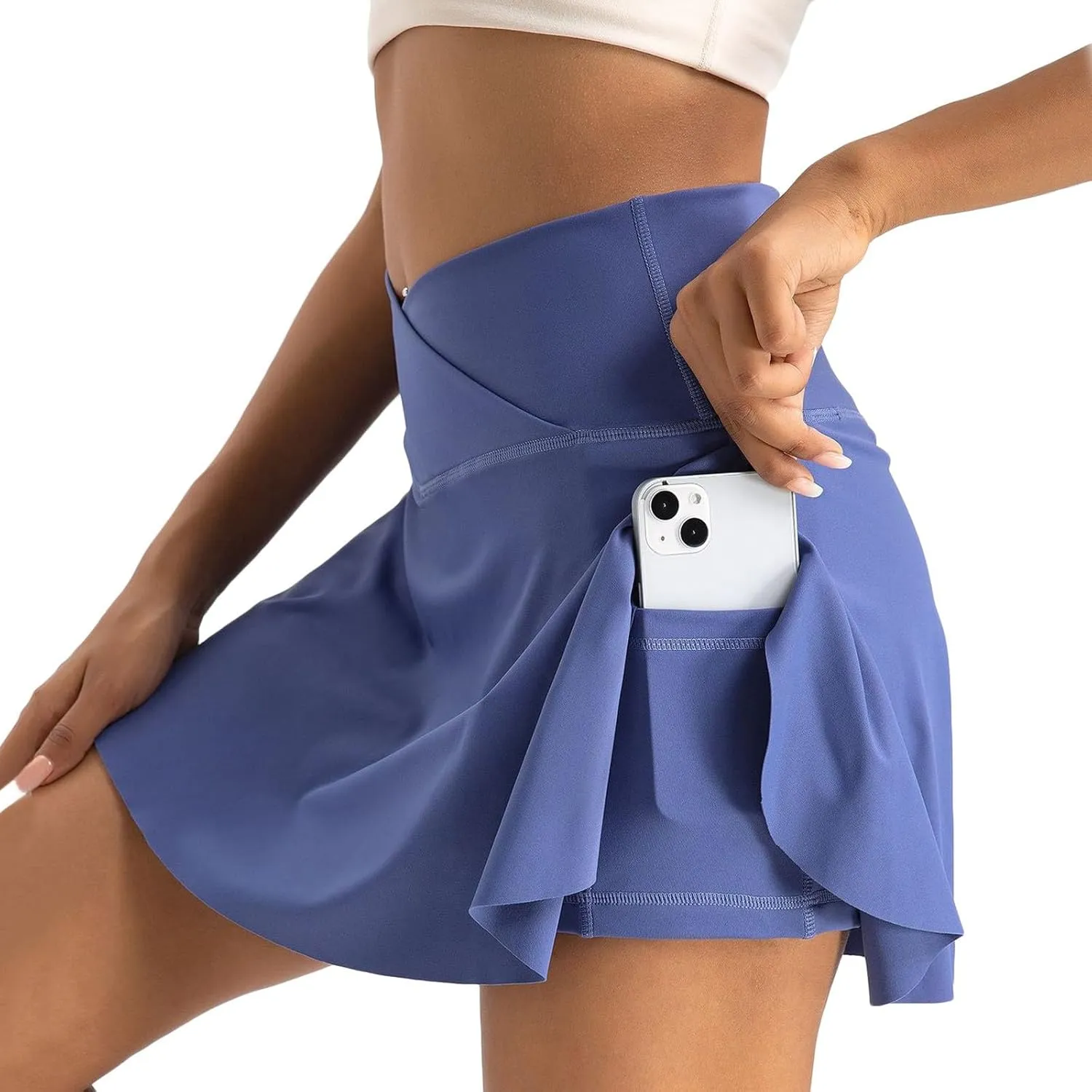 Womens Tennis Skirt Crossover High Waisted Athletic Skorts with Pockets Cute Summer Mini Flowy Workout Golf Skirts