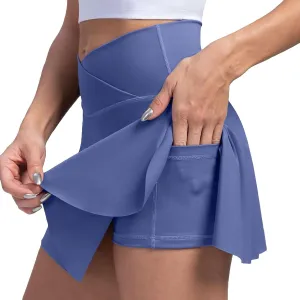 Womens Tennis Skirt Crossover High Waisted Athletic Skorts with Pockets Cute Summer Mini Flowy Workout Golf Skirts