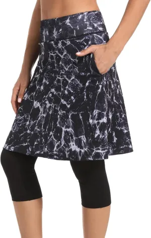 Womens-Tennis-Skirts-with-Leggings 23"-Knee-Length-Capris Athletic-Modest Midi-Skorts - Workout Casual Golf Pockets