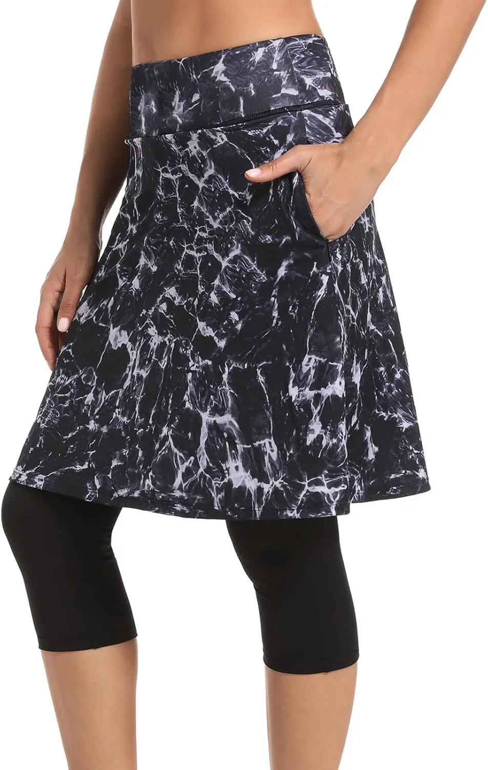 Womens-Tennis-Skirts-with-Leggings 23"-Knee-Length-Capris Athletic-Modest Midi-Skorts - Workout Casual Golf Pockets