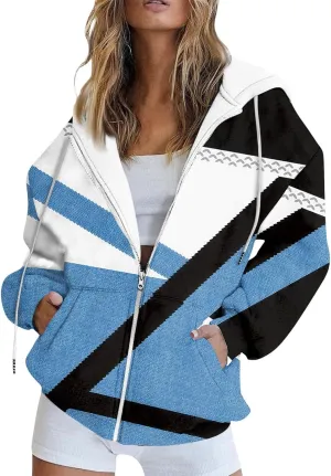 Women's Tie-Dye/White Zip-Up Hoodie With Pockets, Striped, Long Sleeve, S-3XL