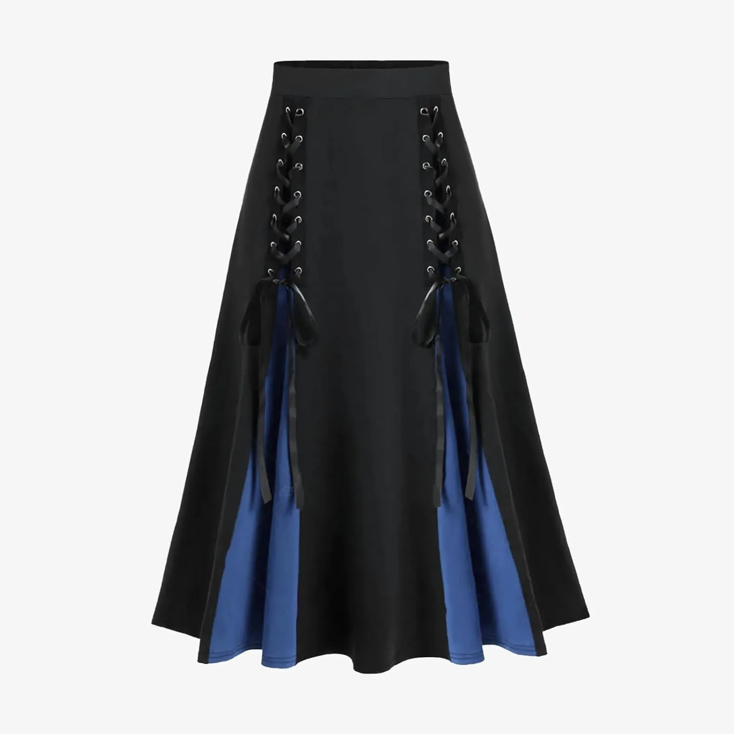 Women's Vintage Gothic Court Lace Up Patchwork Skirt Steampunk Medieval Renaissance Victorian A-Line Pirate Skirts