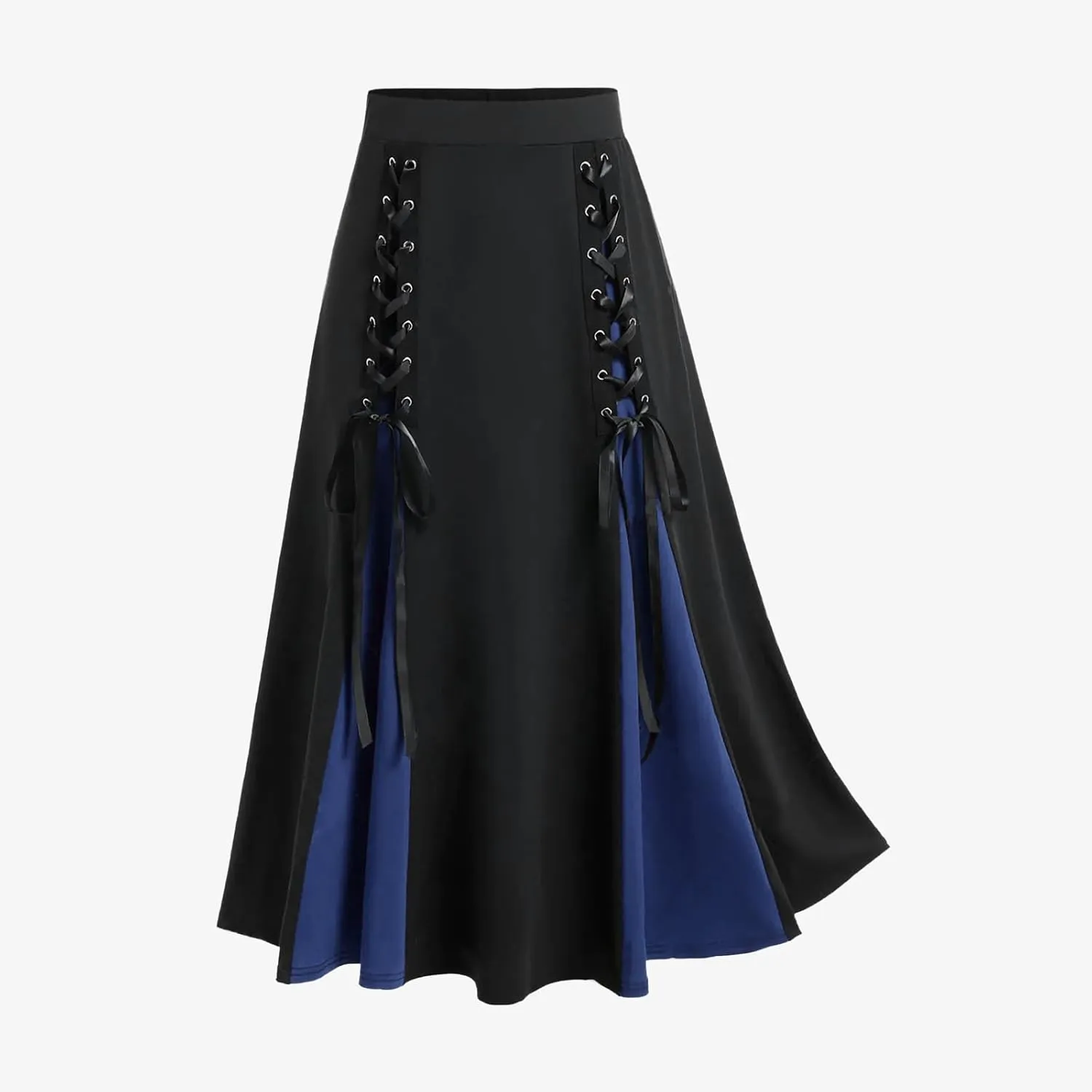 Women's Vintage Gothic Court Lace Up Patchwork Skirt Steampunk Medieval Renaissance Victorian A-Line Pirate Skirts