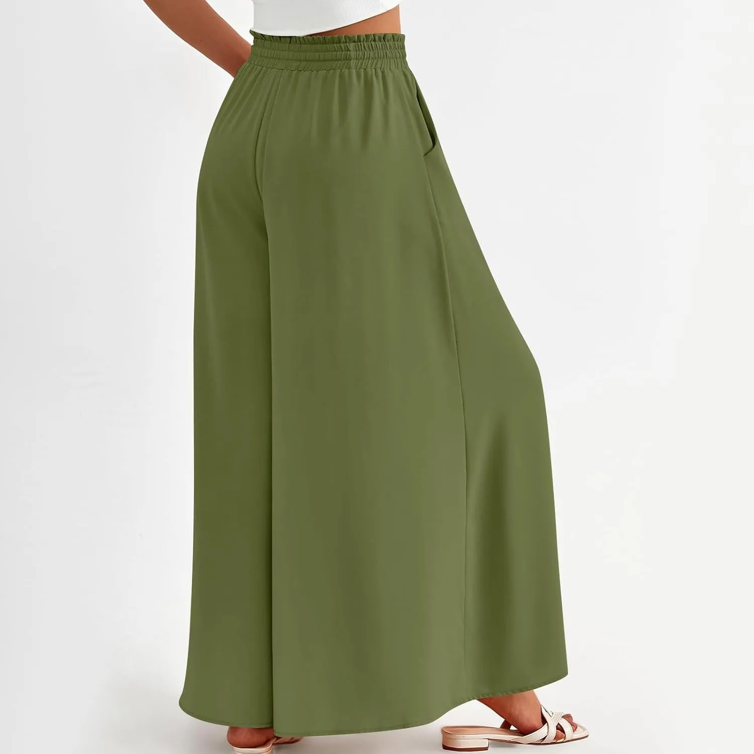 Womens Wide Leg Long Palazzo Pants High Waist Solid Flowy Lounge Pant Beach Vacation Trousers with Pocket