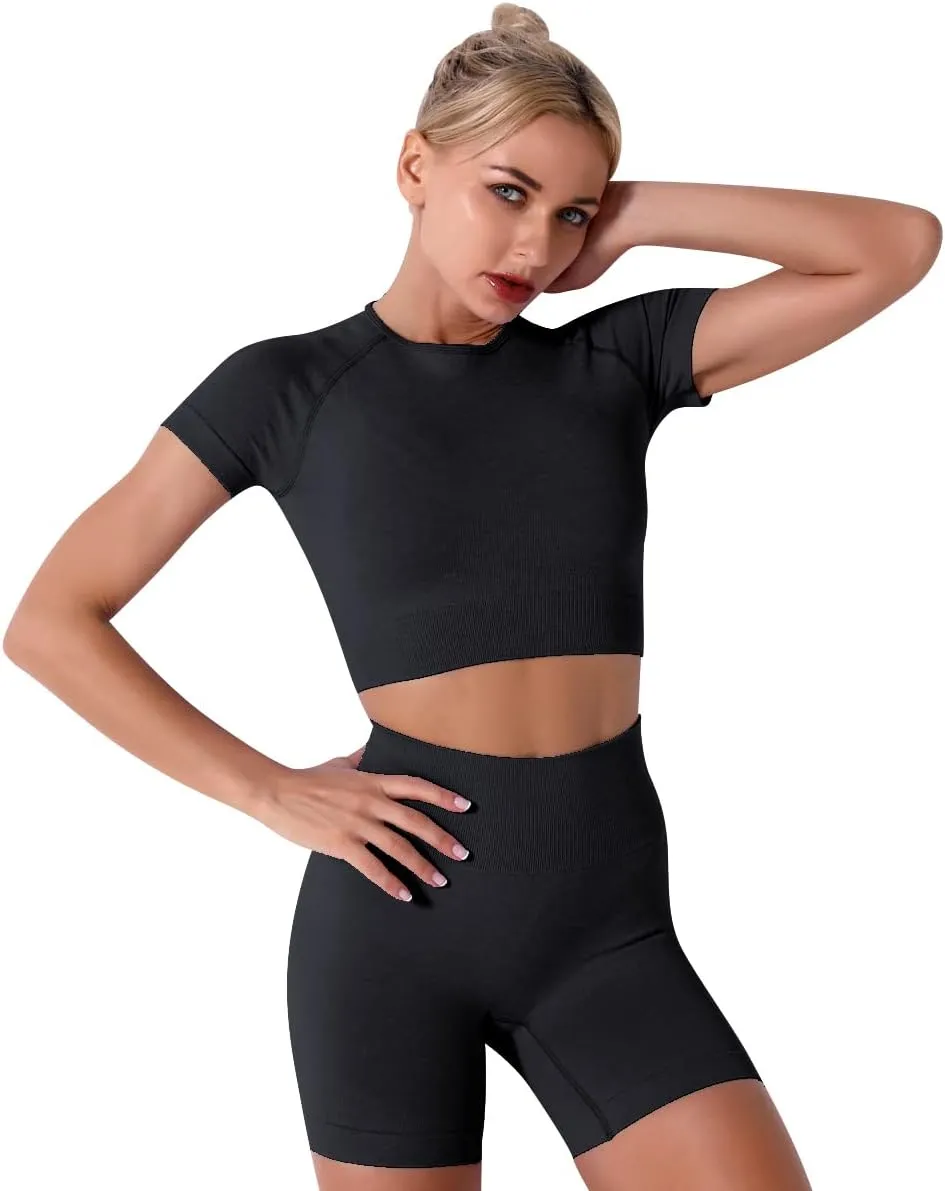 Women's Yoga Outfit Seamless Workout Set High Waist Exercise Shorts Pants with Sport Bra 3PCS Tracksuit Gym Tracksuits