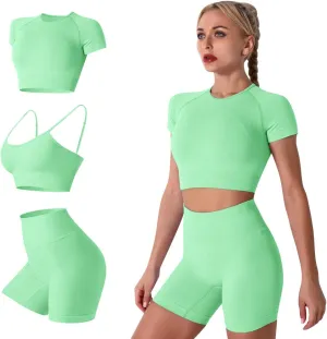 Women's Yoga Outfit Seamless Workout Set High Waist Exercise Shorts Pants with Sport Bra 3PCS Tracksuit Gym Tracksuits