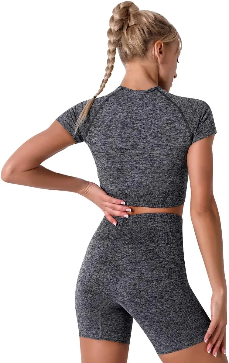 Women's Yoga Outfit Seamless Workout Set High Waist Exercise Shorts Pants with Sport Bra 3PCS Tracksuit Gym Tracksuits