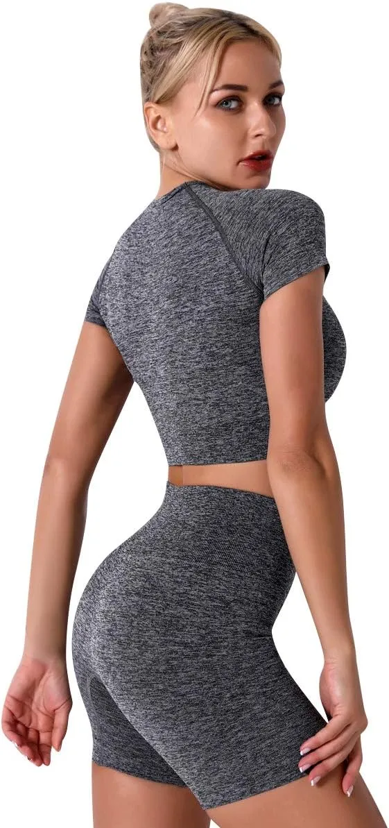 Women's Yoga Outfit Seamless Workout Set High Waist Exercise Shorts Pants with Sport Bra 3PCS Tracksuit Gym Tracksuits