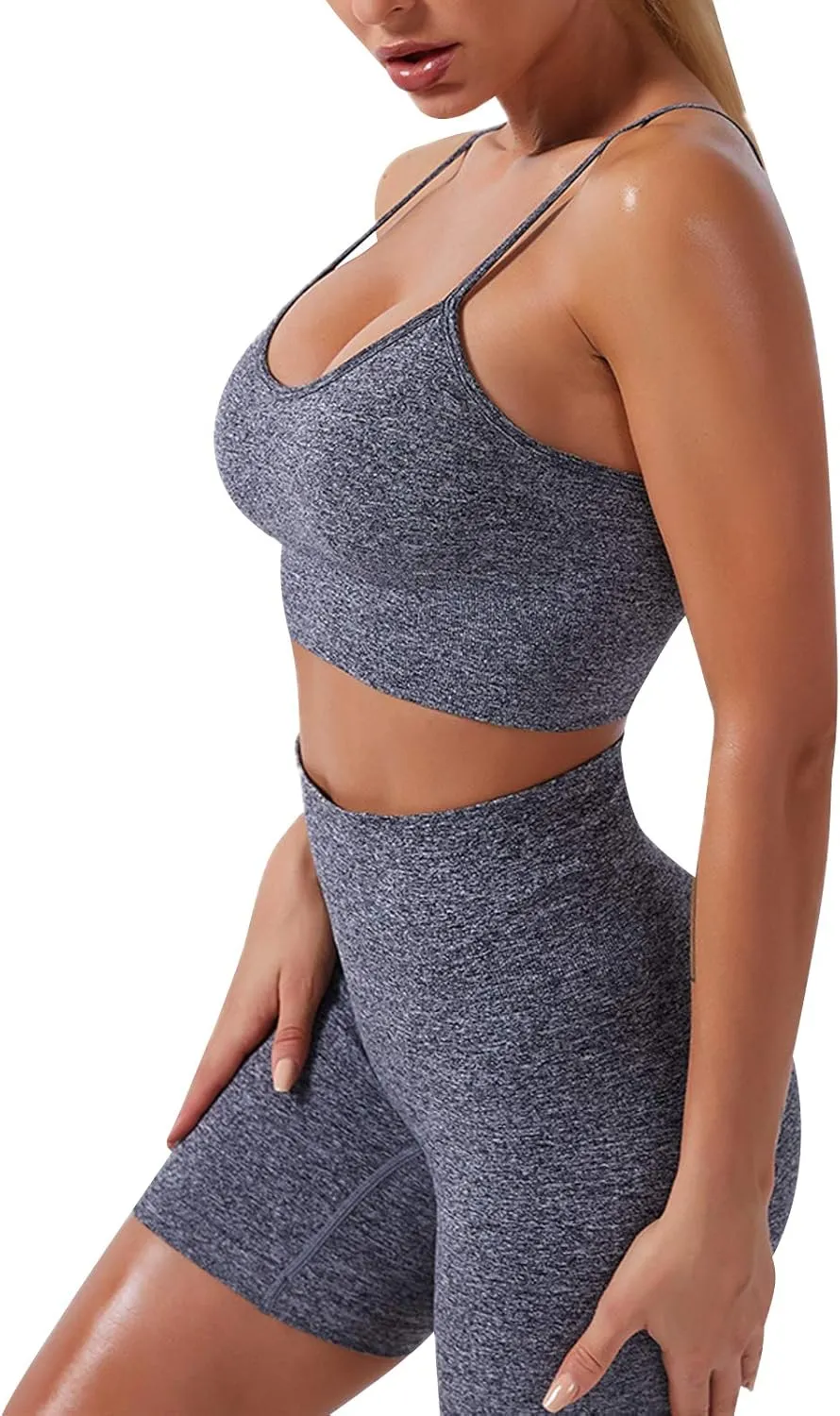 Women's Yoga Outfit Seamless Workout Set High Waist Exercise Shorts Pants with Sport Bra 3PCS Tracksuit Gym Tracksuits