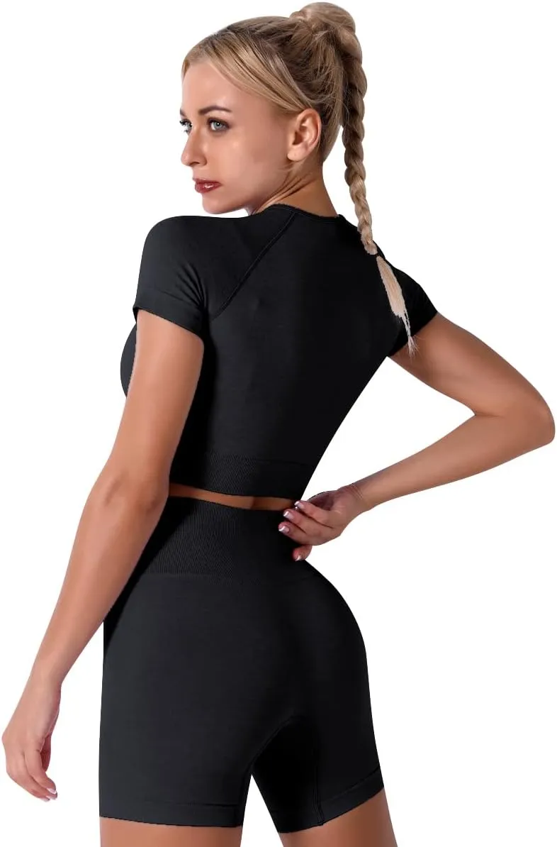 Women's Yoga Outfit Seamless Workout Set High Waist Exercise Shorts Pants with Sport Bra 3PCS Tracksuit Gym Tracksuits