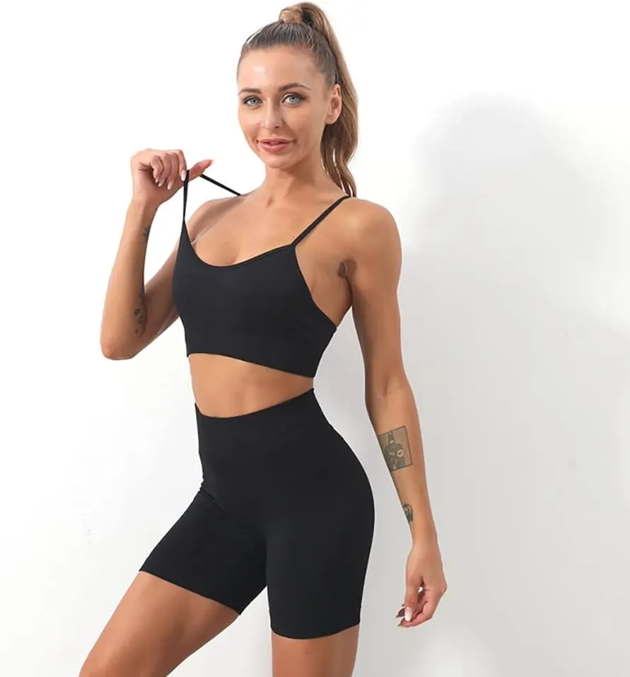 Women's Yoga Outfit Seamless Workout Set High Waist Exercise Shorts Pants with Sport Bra 3PCS Tracksuit Gym Tracksuits