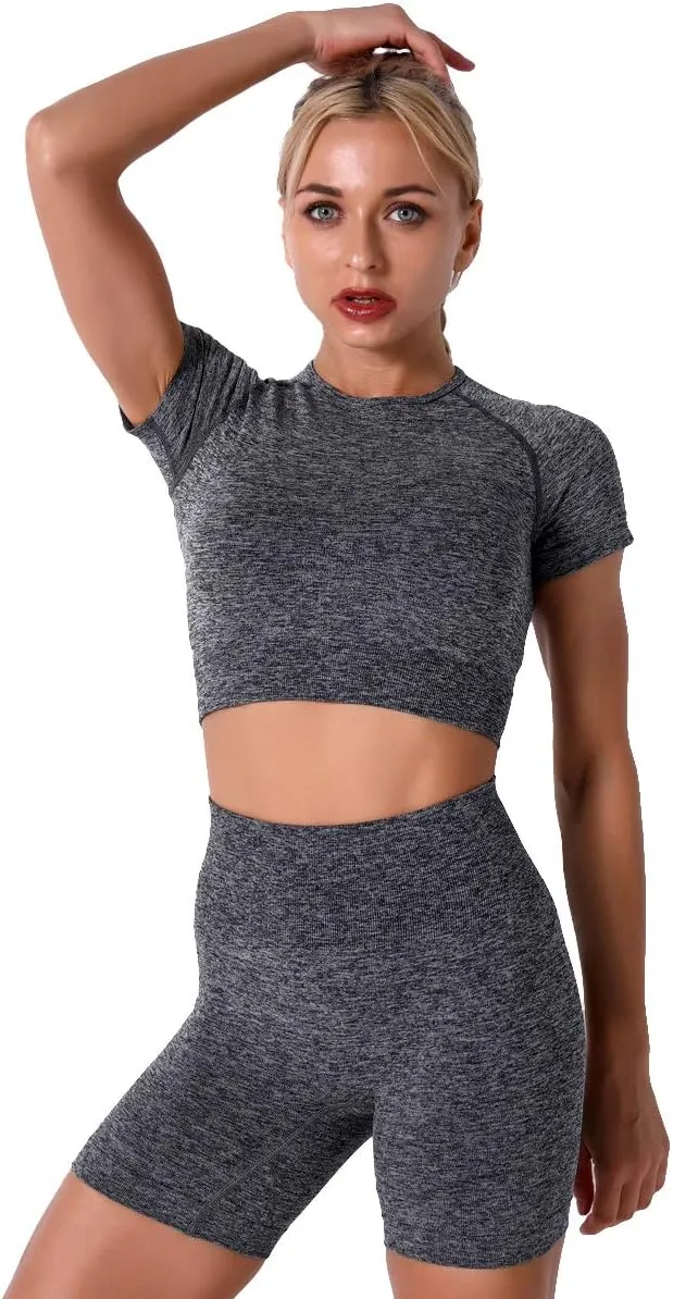 Women's Yoga Outfit Seamless Workout Set High Waist Exercise Shorts Pants with Sport Bra 3PCS Tracksuit Gym Tracksuits