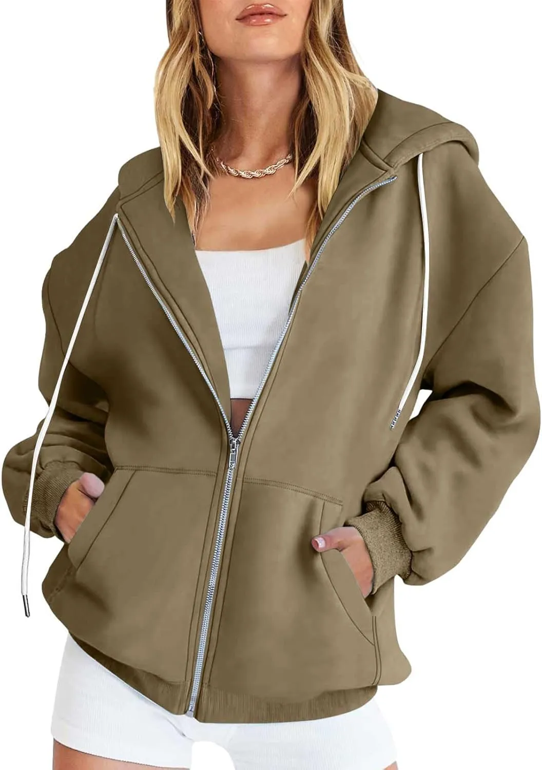 Women's Zipper Open Front Hoodies Fall Fashion 2023 Casual Solid Long Sleeve Pocket Jacket Coats Y2K Winter Clothes