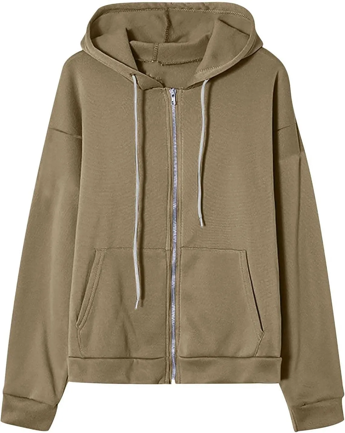 Women's Zipper Open Front Hoodies Fall Fashion 2023 Casual Solid Long Sleeve Pocket Jacket Coats Y2K Winter Clothes
