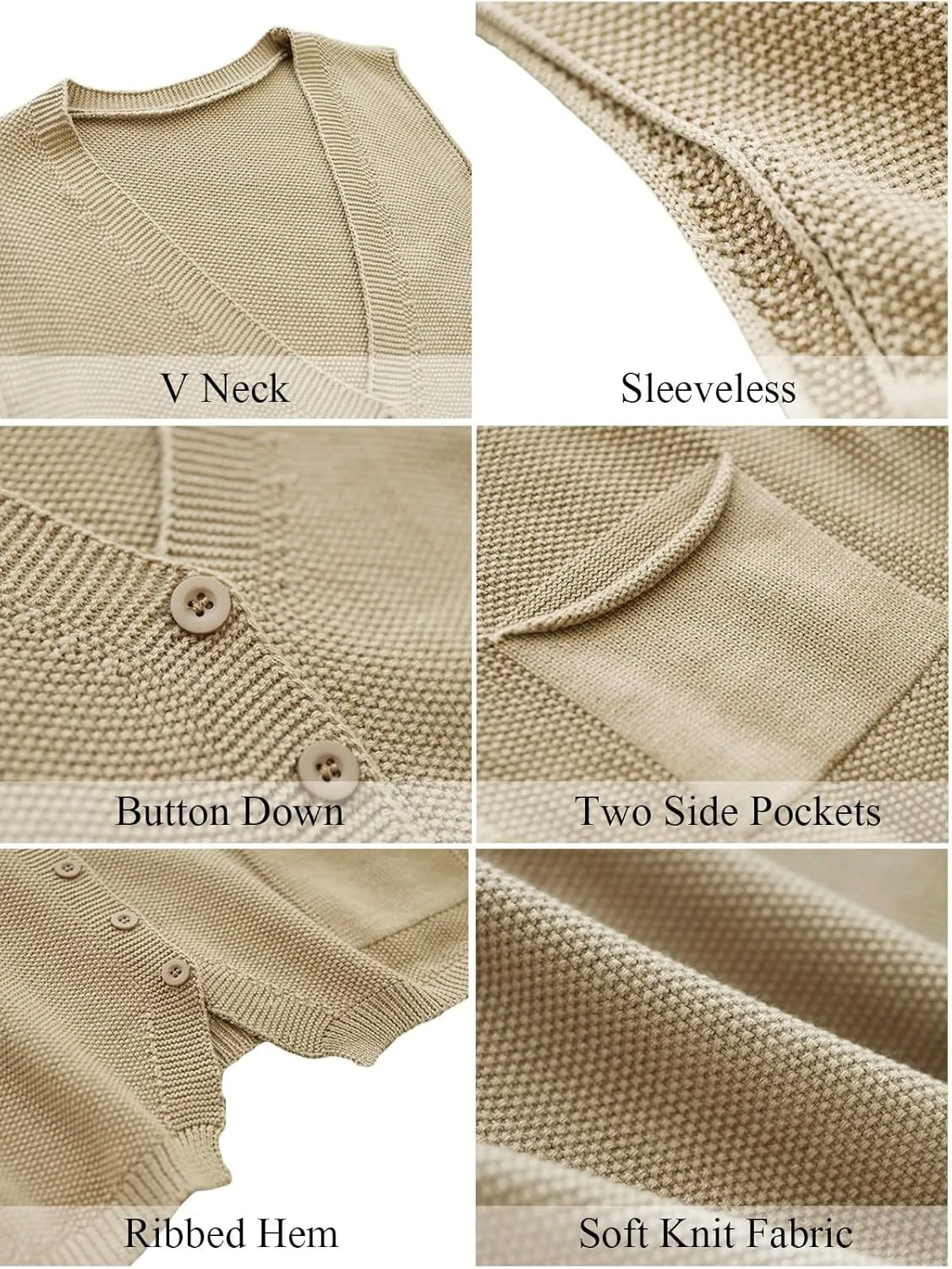 Wowcarbazole Womens V Neck Sweater Vest Sleeveless Button Down Solid Knit Cardigan Vest Casual Knitted Tank Tops with Pockets