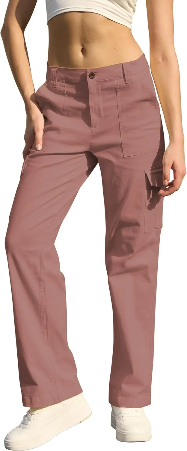 WULFUL Cargo Pants for Women High Waisted Casual Pants Straight Stretchy Wide Leg Y2K Streetwear with 6 Pockets