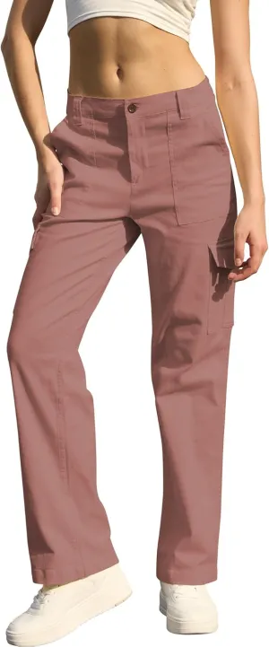WULFUL Cargo Pants for Women High Waisted Casual Pants Straight Stretchy Wide Leg Y2K Streetwear with 6 Pockets