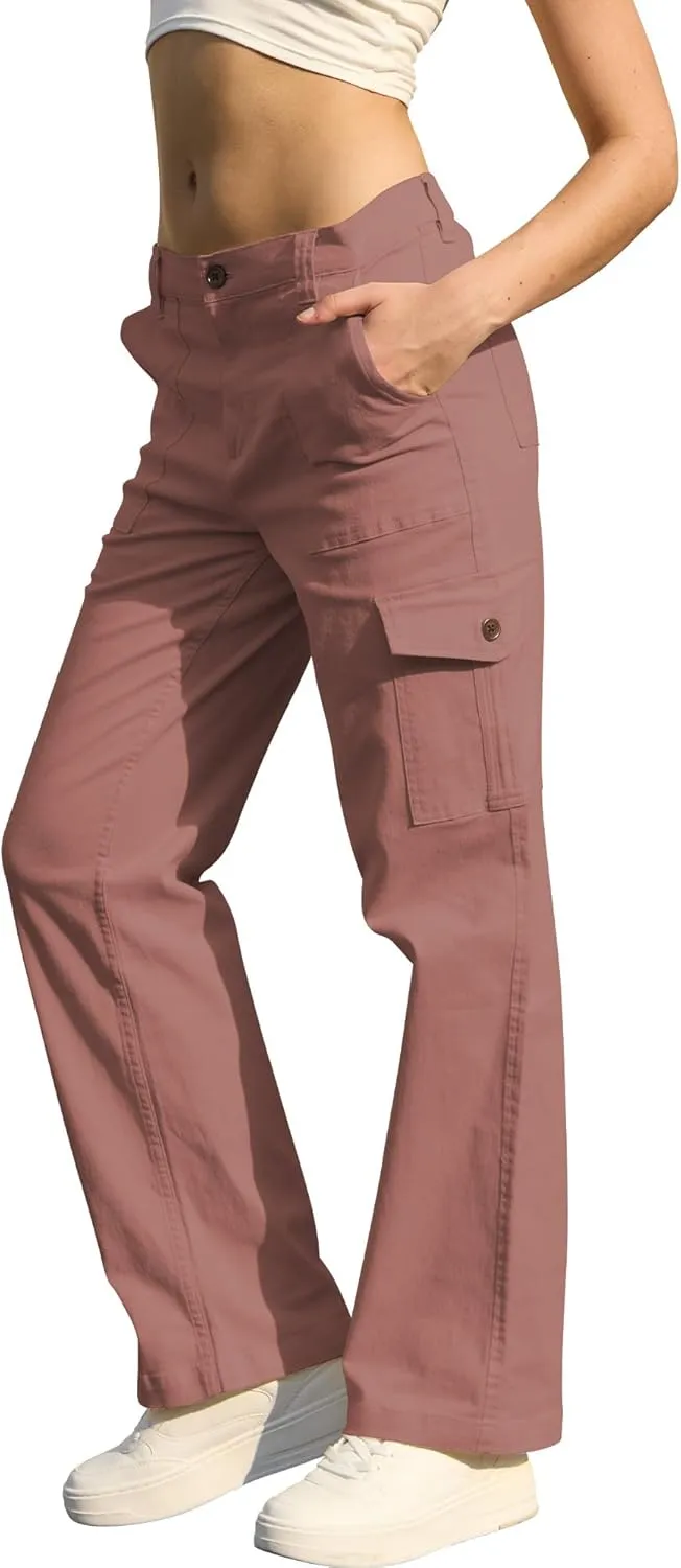 WULFUL Cargo Pants for Women High Waisted Casual Pants Straight Stretchy Wide Leg Y2K Streetwear with 6 Pockets