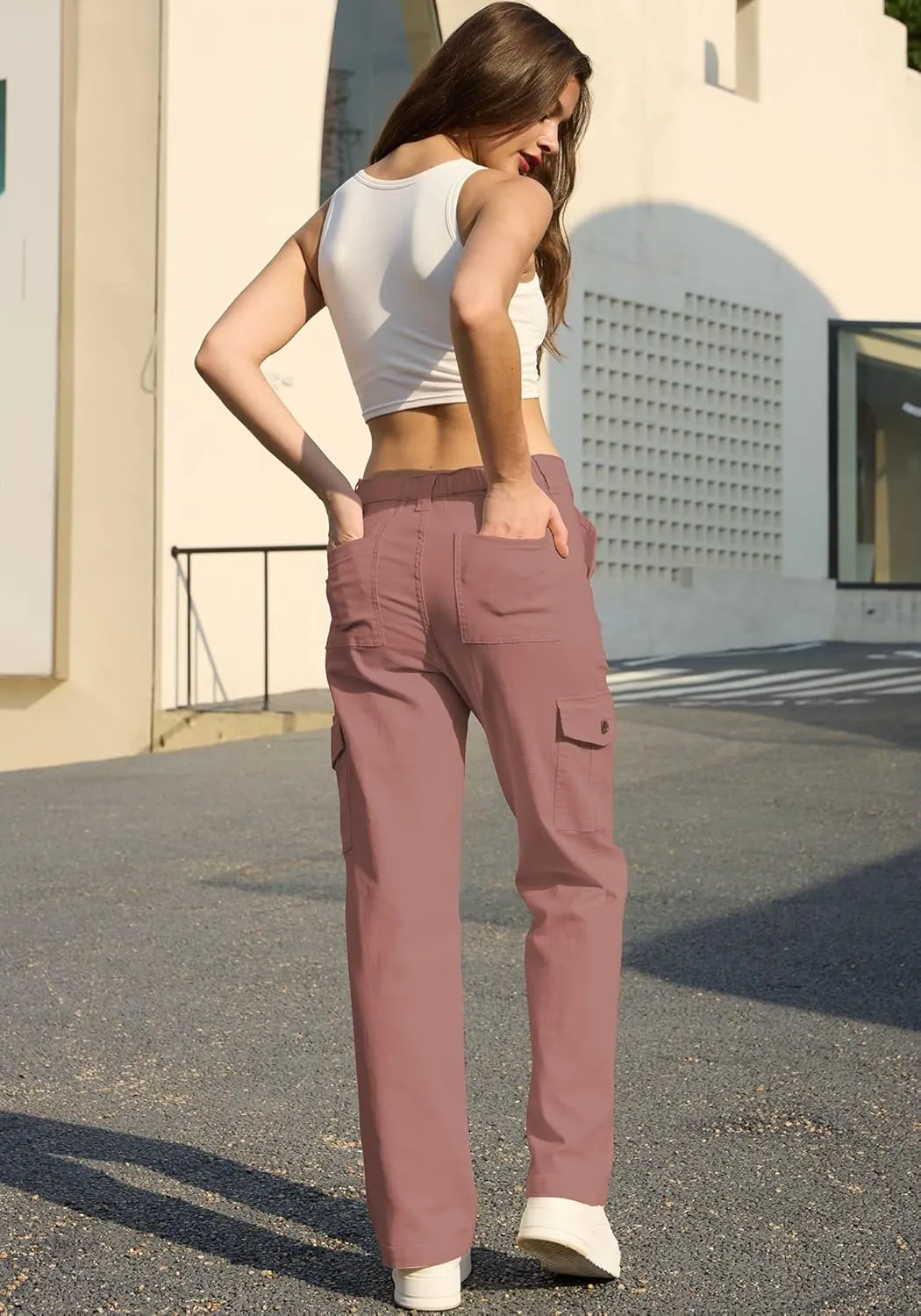 WULFUL Cargo Pants for Women High Waisted Casual Pants Straight Stretchy Wide Leg Y2K Streetwear with 6 Pockets