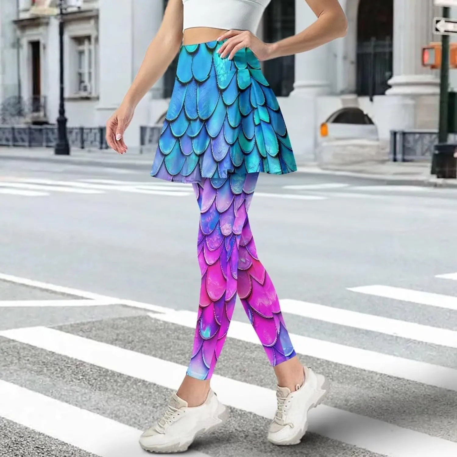 Xoenoiee Tennis Skirted Leggings with Pocket for Women Active Skort Athletic Ruffle Pleated Golf Skapri with Skirt