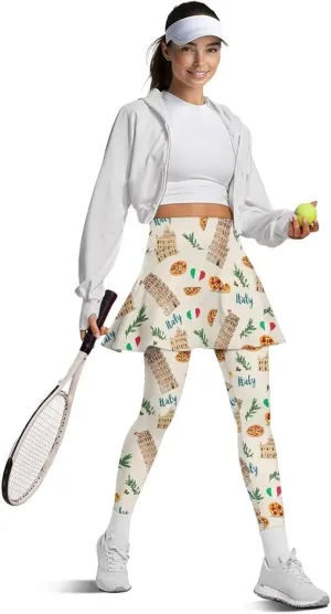 Xoenoiee Tennis Skirted Leggings with Pocket for Women Active Skort Athletic Ruffle Pleated Golf Skapri with Skirt