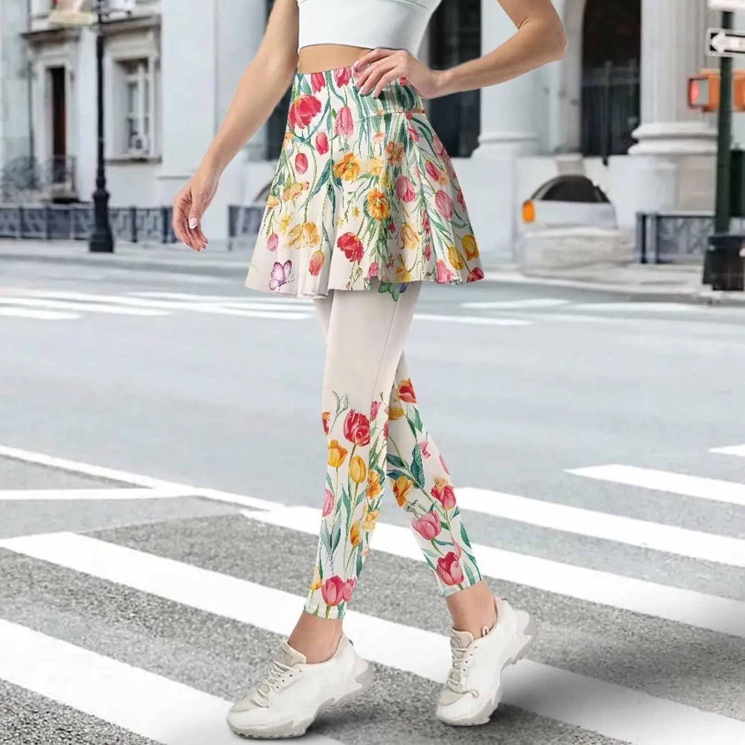 Xoenoiee Tennis Skirted Leggings with Pocket for Women Active Skort Athletic Ruffle Pleated Golf Skapri with Skirt