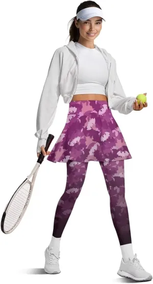Xoenoiee Tennis Skirted Leggings with Pocket for Women Active Skort Athletic Ruffle Pleated Golf Skapri with Skirt