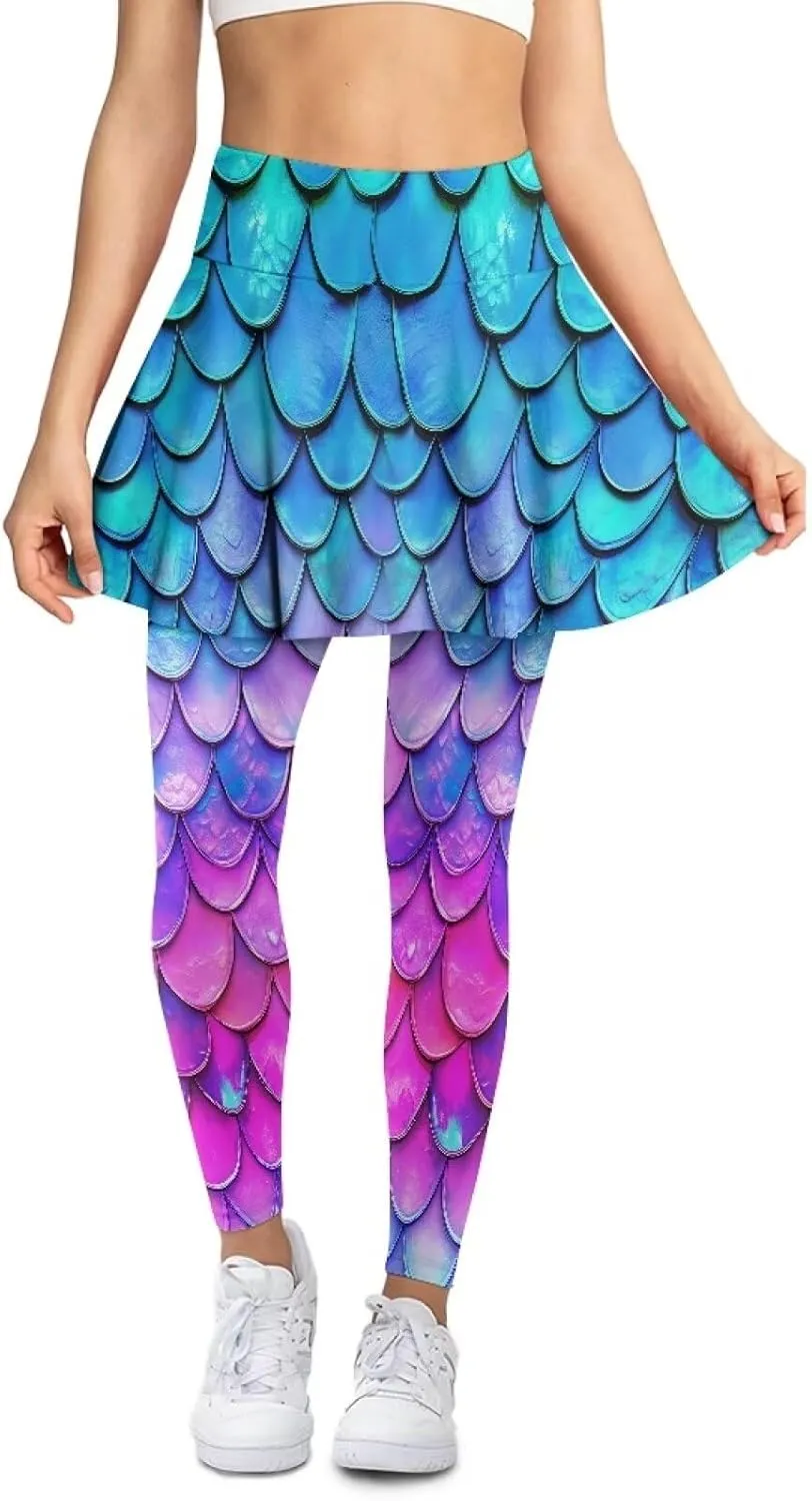 Xoenoiee Tennis Skirted Leggings with Pocket for Women Active Skort Athletic Ruffle Pleated Golf Skapri with Skirt