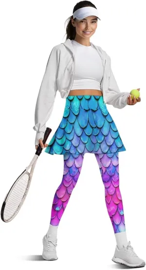 Xoenoiee Tennis Skirted Leggings with Pocket for Women Active Skort Athletic Ruffle Pleated Golf Skapri with Skirt