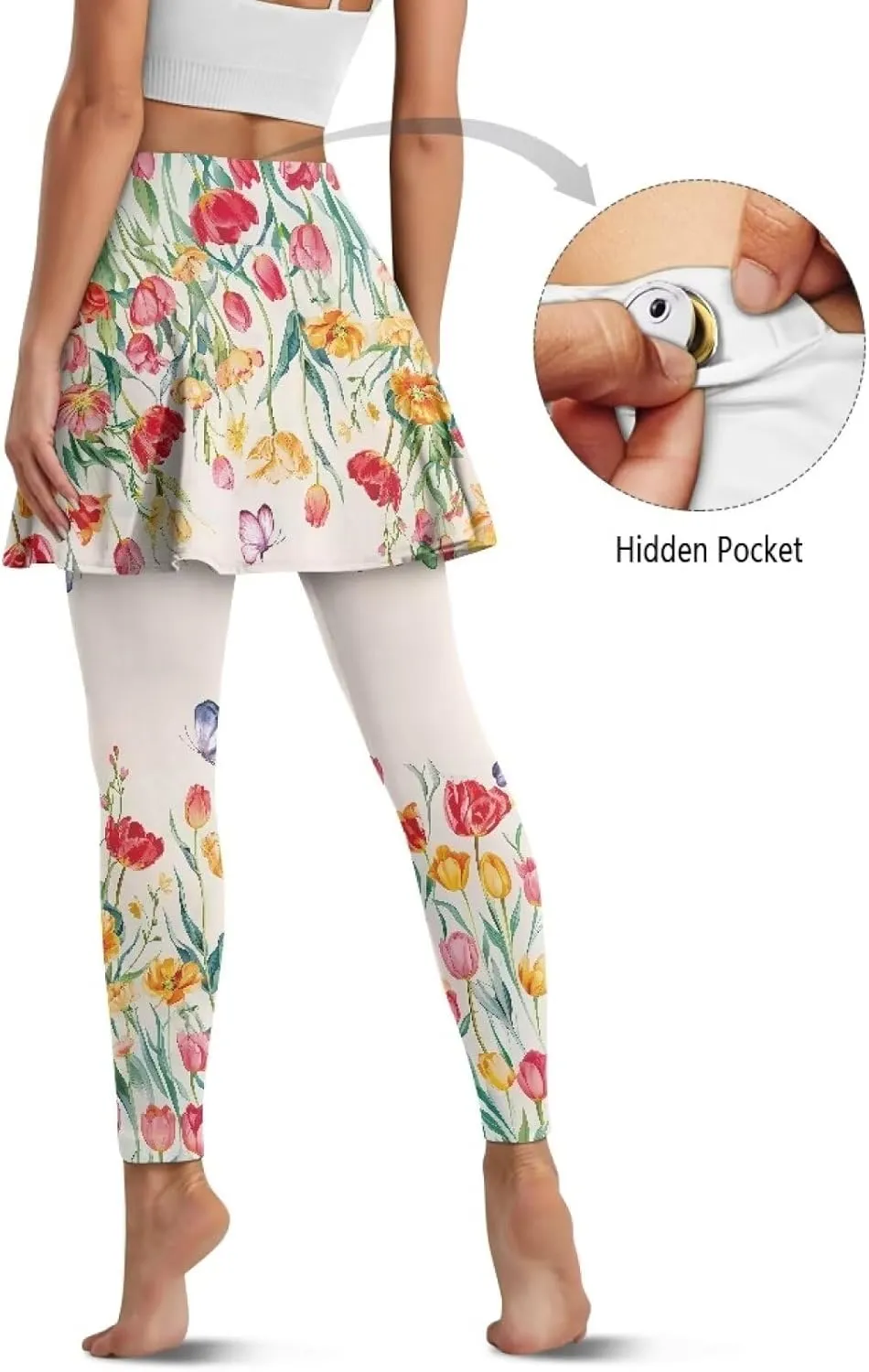 Xoenoiee Tennis Skirted Leggings with Pocket for Women Active Skort Athletic Ruffle Pleated Golf Skapri with Skirt