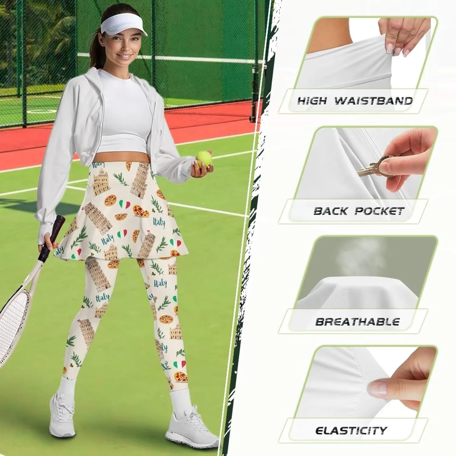 Xoenoiee Tennis Skirted Leggings with Pocket for Women Active Skort Athletic Ruffle Pleated Golf Skapri with Skirt