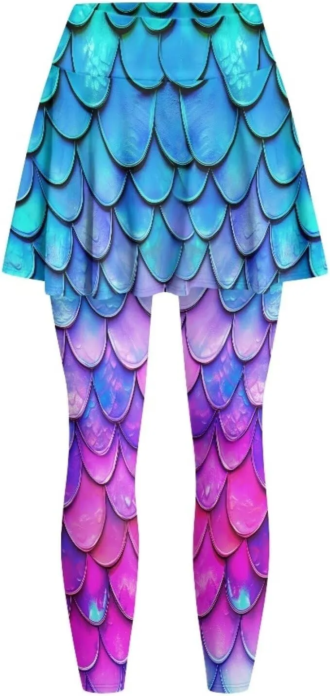Xoenoiee Tennis Skirted Leggings with Pocket for Women Active Skort Athletic Ruffle Pleated Golf Skapri with Skirt