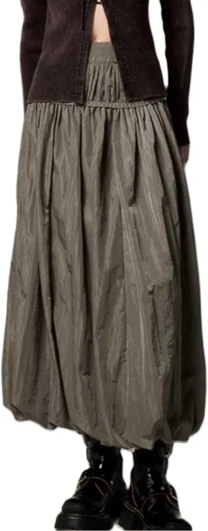 Y2k Bubble Maxi Skirt for Women Boho High Elastic Waist A Line Pleated Long Skirt Ruffle Smocked Midi Skirt