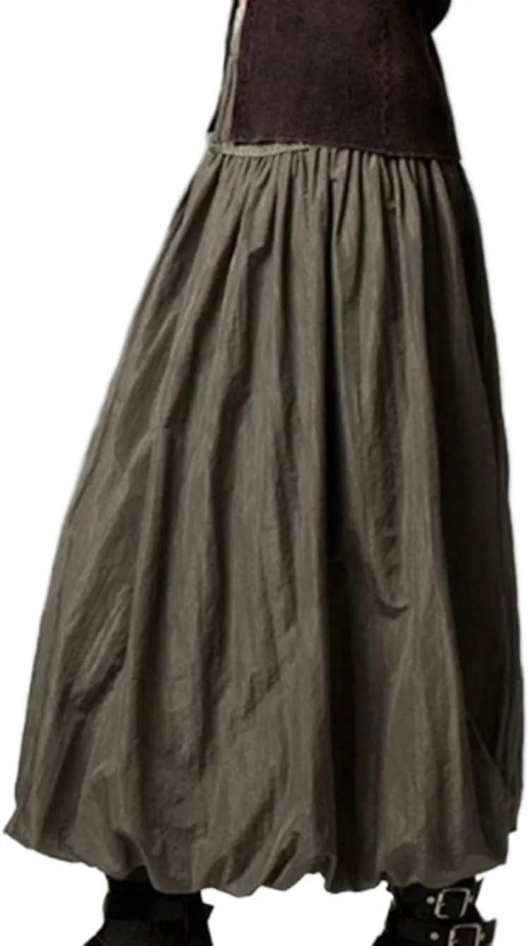 Y2k Bubble Maxi Skirt for Women Boho High Elastic Waist A Line Pleated Long Skirt Ruffle Smocked Midi Skirt