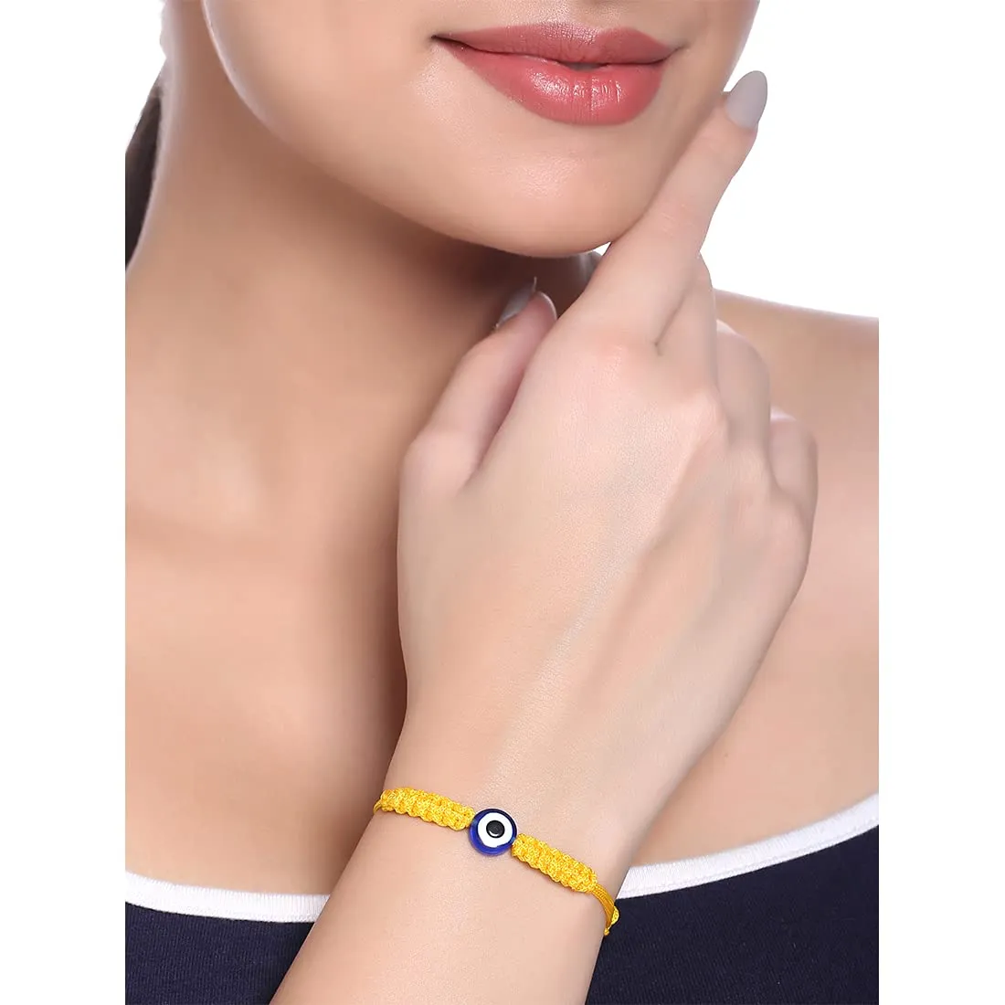 Yellow Chimes Evil Eye Bracelet for Women 4 Pcs Combo Evil Eye Multicolor Beads Bracelets Stretchable Threaded Bracelets for Women and Girls.