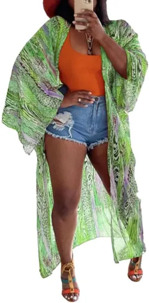 Yeshire Women's Sheer Chiffon Blouse Tops Kimono Cardigan Floral Loose Cover Ups Beach Cover up Swimsuit